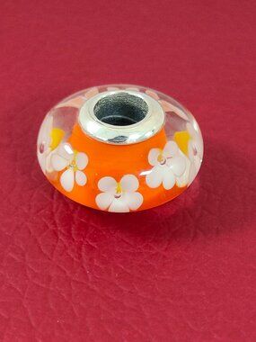 Pandora Tropical Flower Orange Murano Glass Charm Bead S925 ALE with box